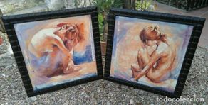 Otros objetos de arte: Cuadros naturalistas sensualidad desnudos femeninos enmarcados